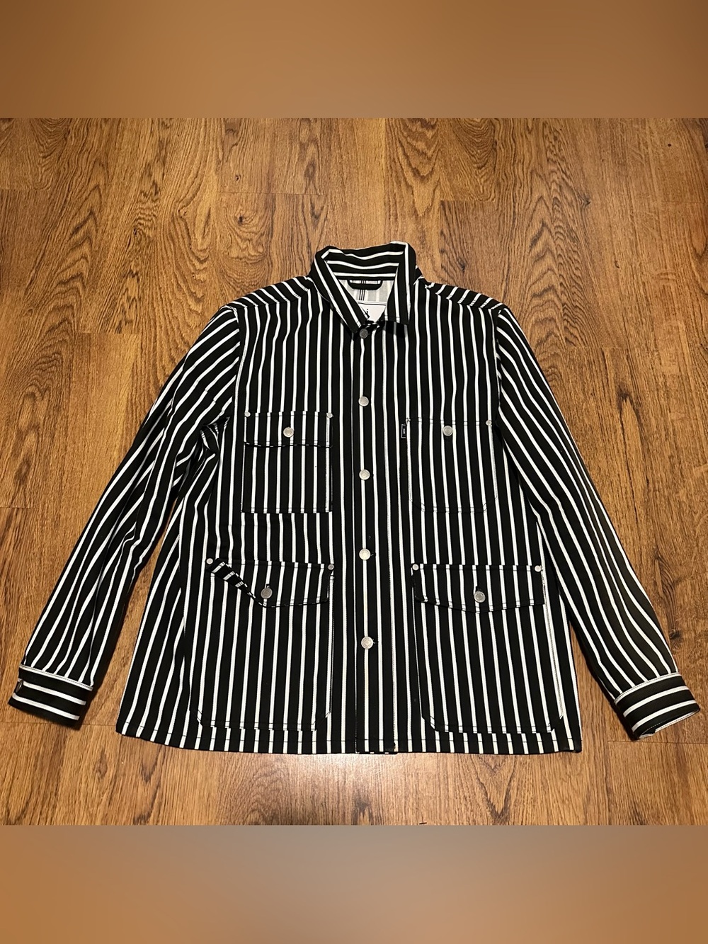 Ami alexandre mattiussi Black White Stripe denim jean Jacket XL pockets FLAWS